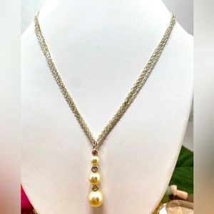 Gorgeous The Roman RMN marked pearls & rhinestone pendant silver tone necklace